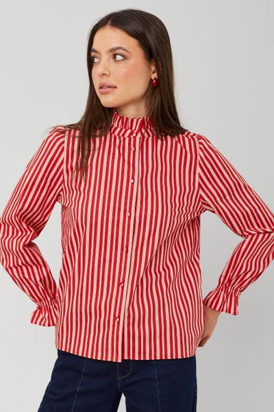 Chemise col montant rayée