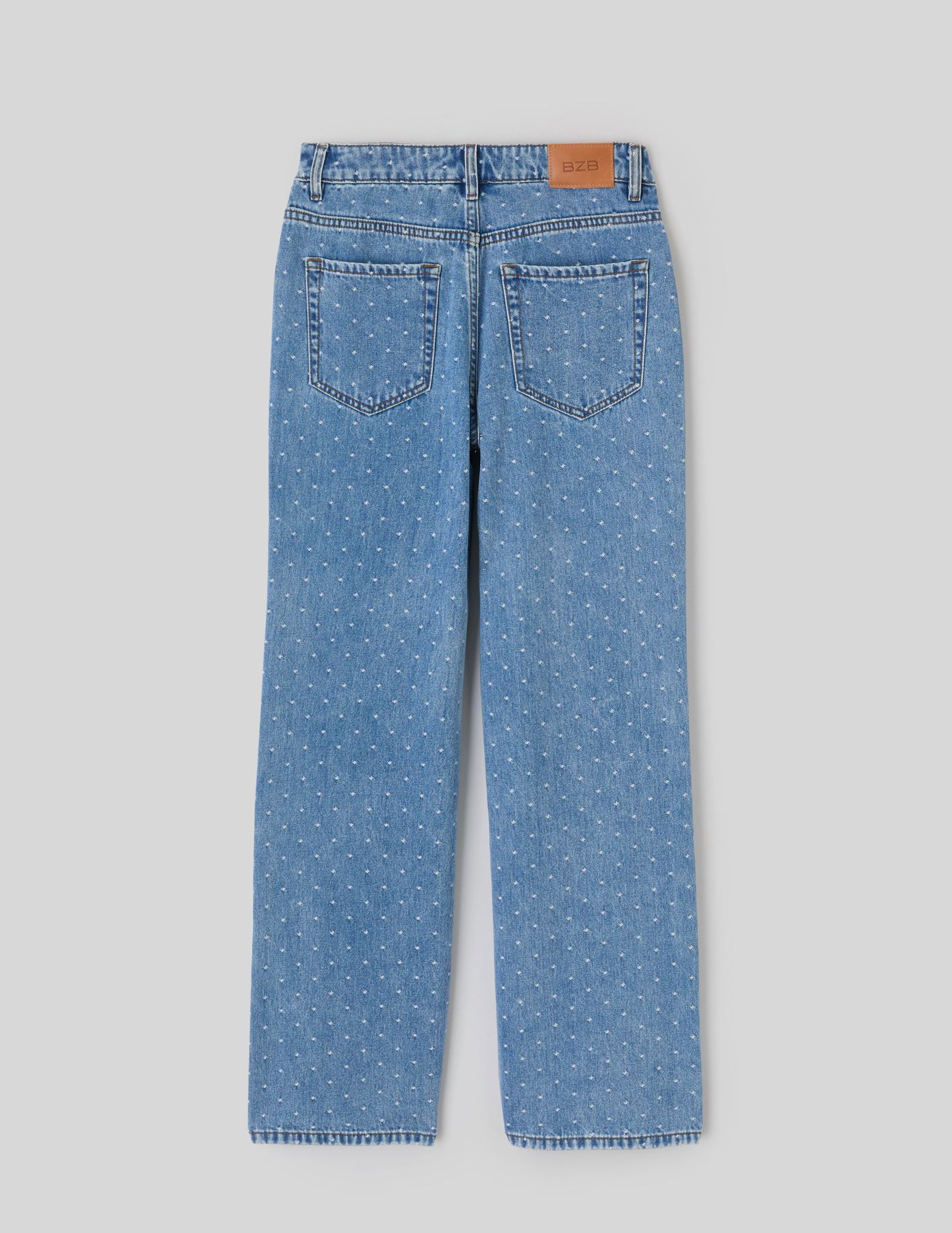 Jean straight brod&eacute; pois
