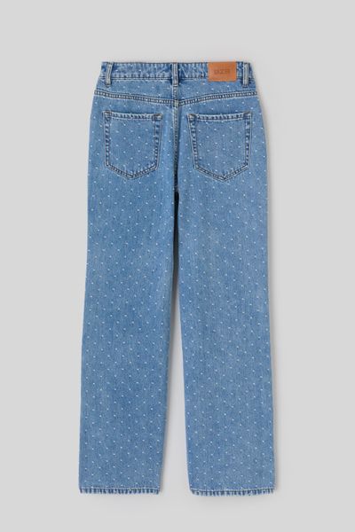 Jean straight brod&eacute; pois