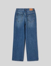 Jean straight ceinture asym&eacute;trique