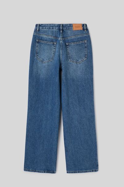 Jean straight ceinture asym&eacute;trique