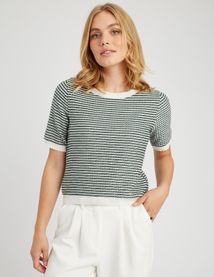 Pull col rond court bicolore