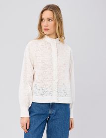 Chemise col montant broderie anglaise