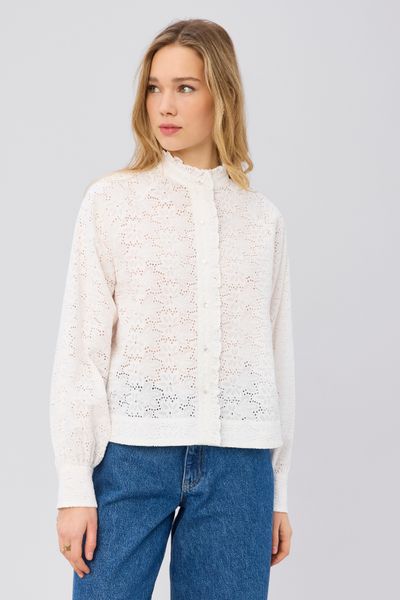 Chemise col montant broderie anglaise