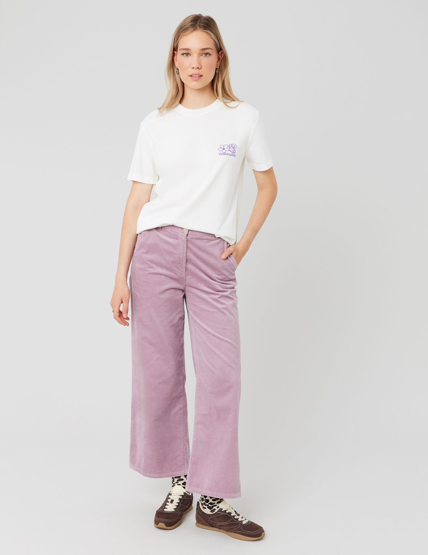 Pantalon wide leg velours cropped