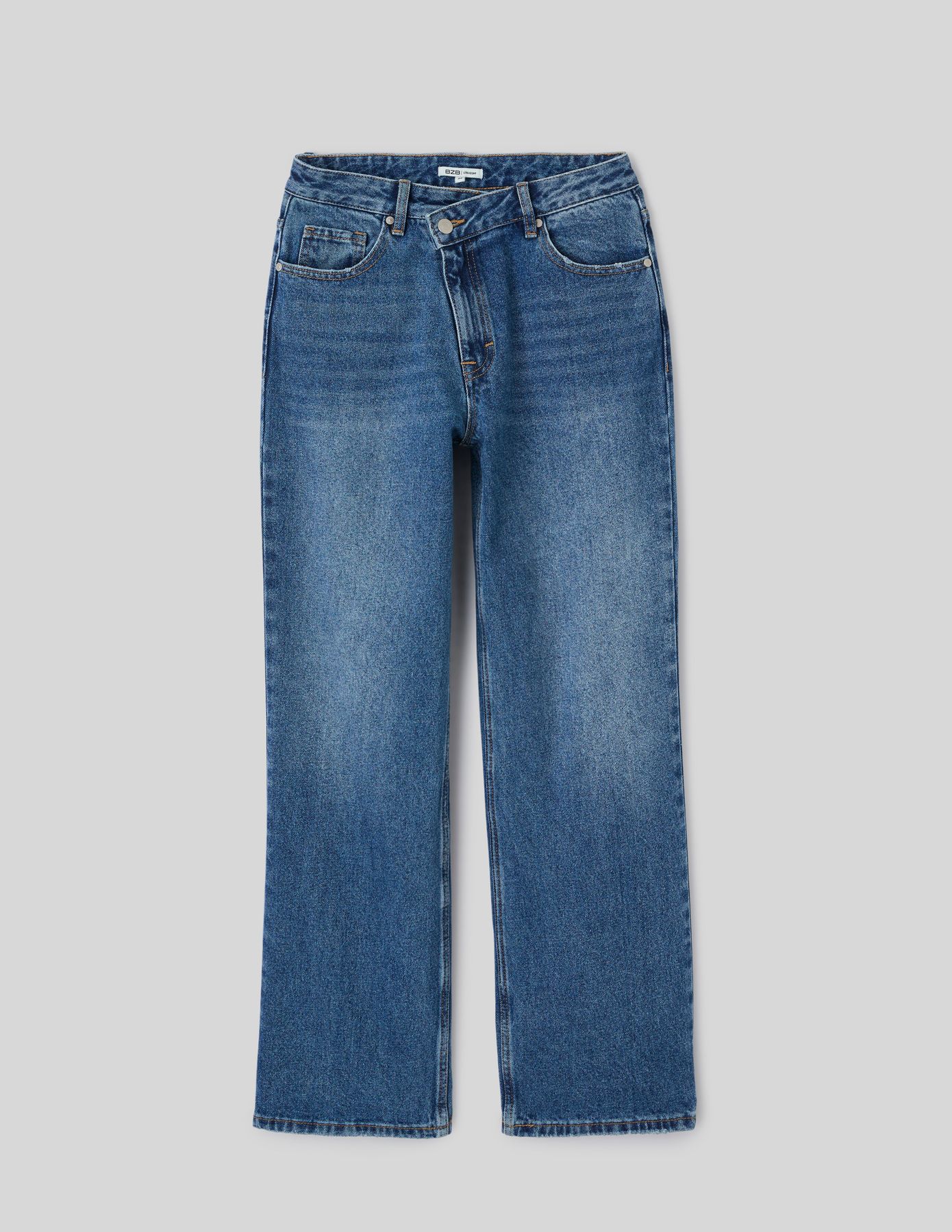Jean straight ceinture asym&eacute;trique