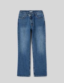 Jean straight ceinture asym&eacute;trique