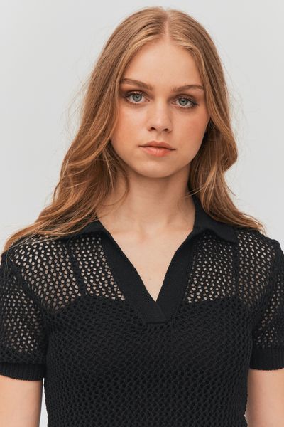 Polo en tricot ajouré