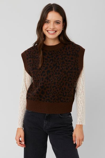 Pull sans manches léopard