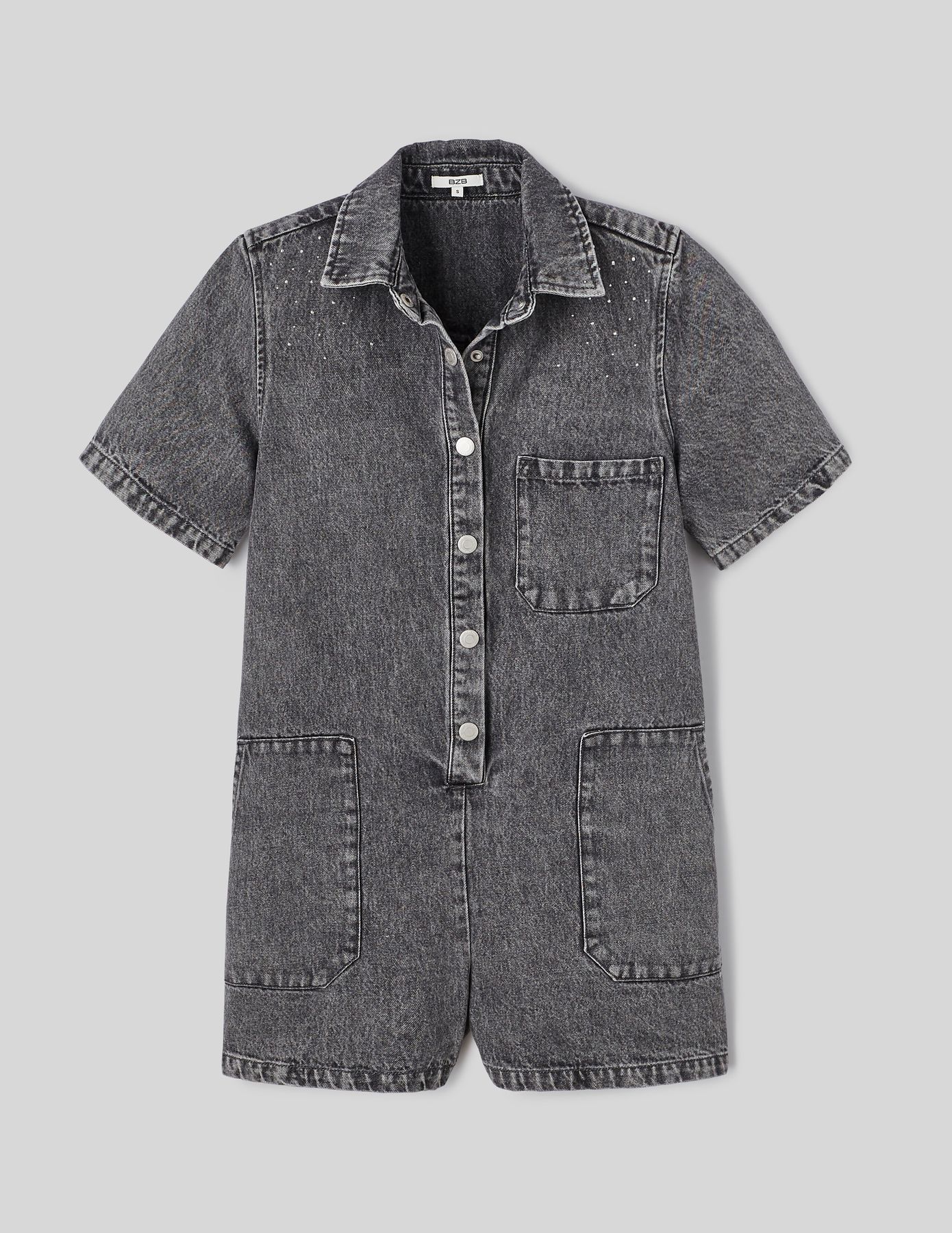 Combishort en jean &agrave; strass