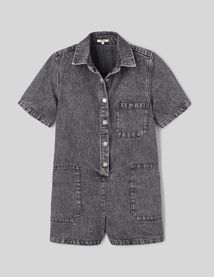 Combishort en jean &agrave; strass