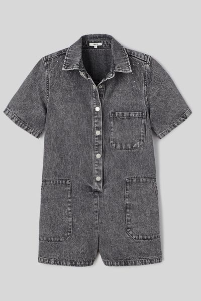 Combishort en jean &agrave; strass