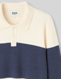 Pull col polo &agrave; rayures