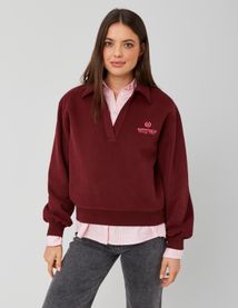 Sweat col polo broderie poitrine