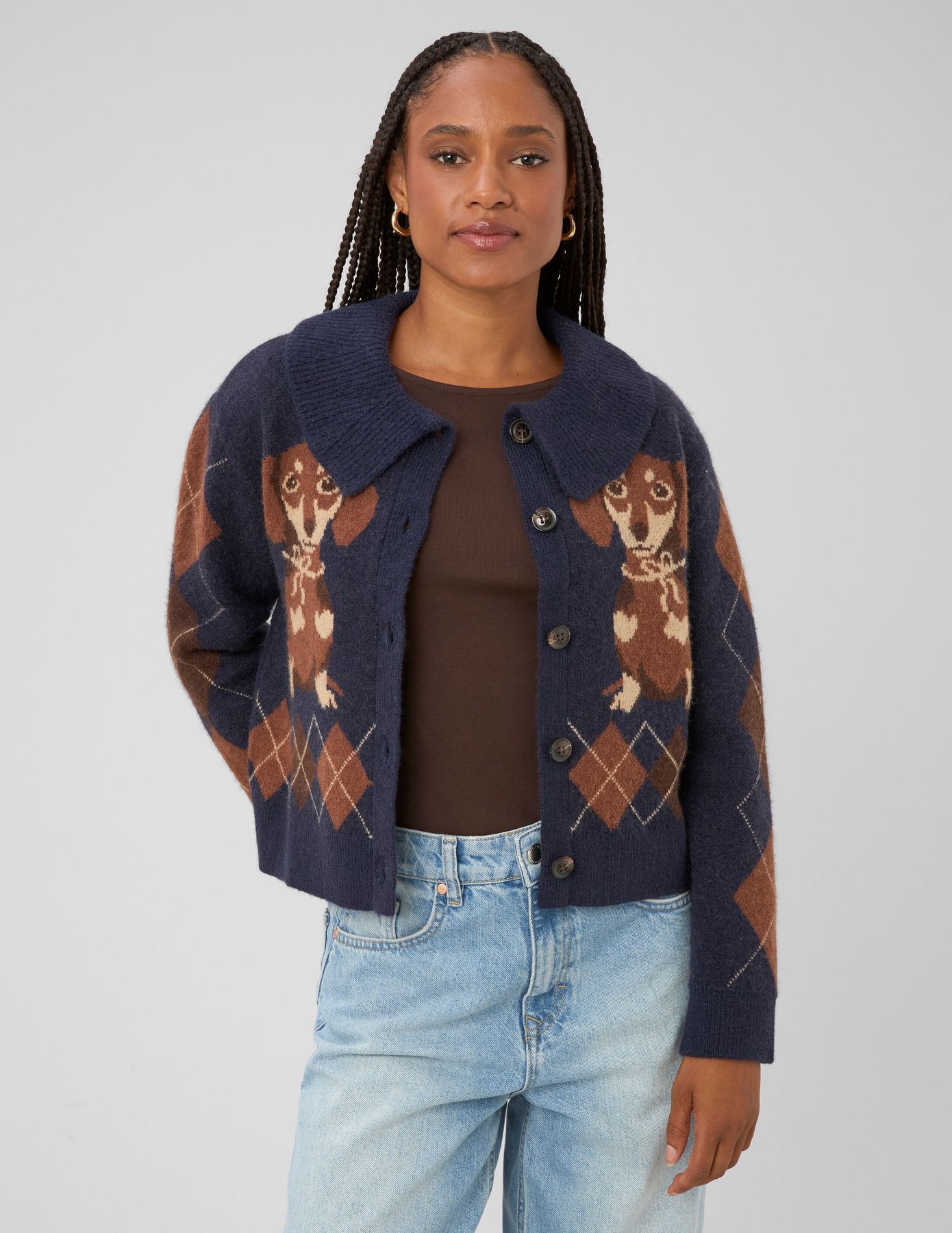Cardigan jacquard boutonn&eacute;