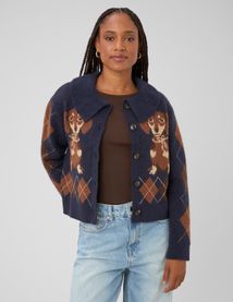 Cardigan jacquard boutonn&eacute;