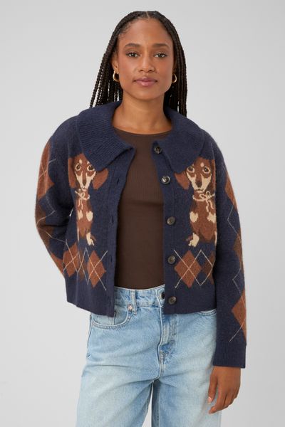 Cardigan jacquard boutonn&eacute;