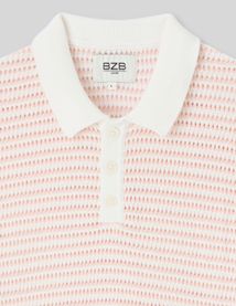Polo en maille ajour&eacute;e ray&eacute;e