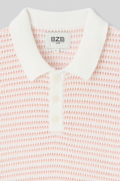 Polo en maille ajour&eacute;e ray&eacute;e