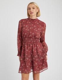 Robe courte imprimée col montant
