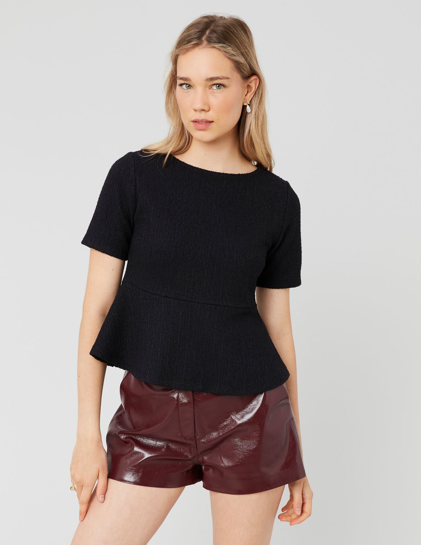 T-shirt peplum en tweed