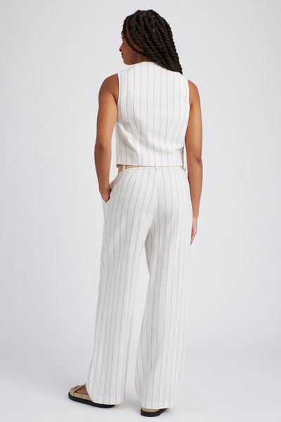 Pantalon fluide rayé en lin