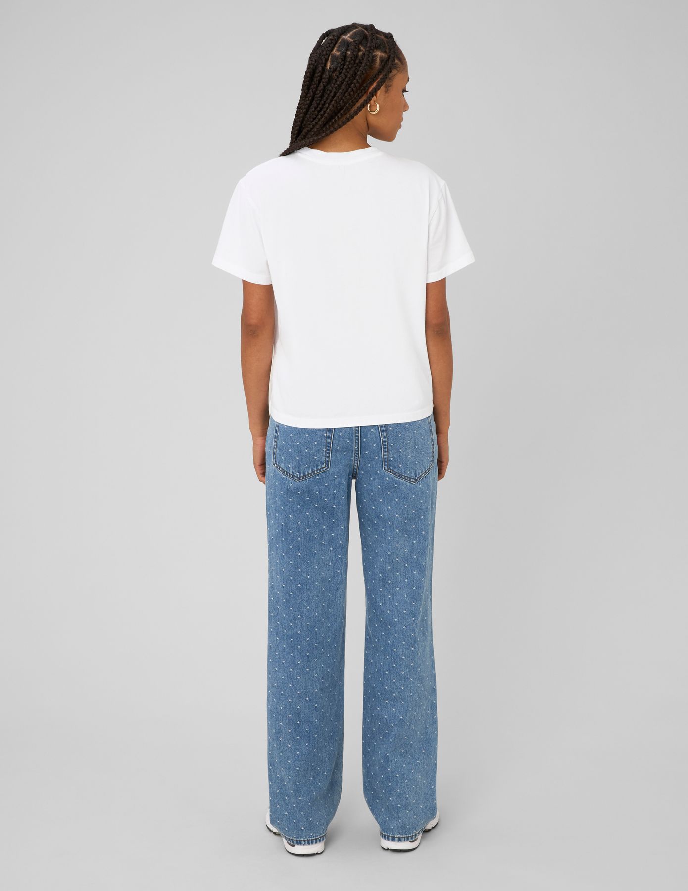 Jean straight brod&eacute; pois