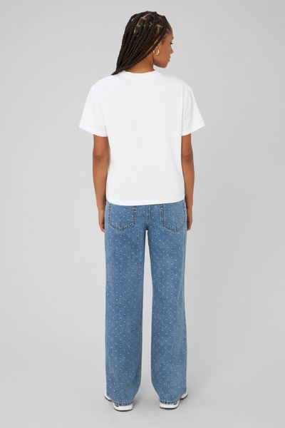 Jean straight brod&eacute; pois