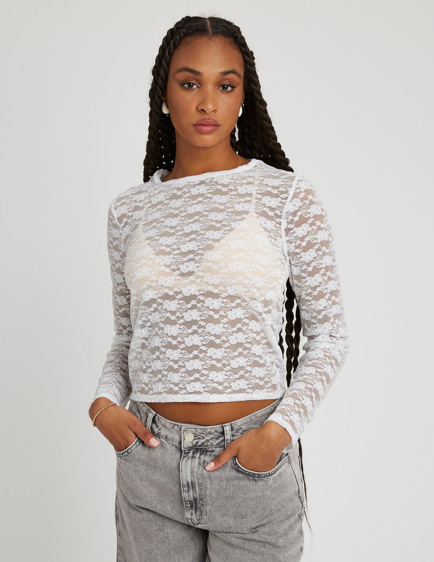 T-shirt dentelle manches longues