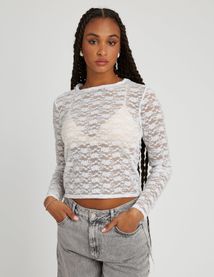 T-shirt dentelle manches longues