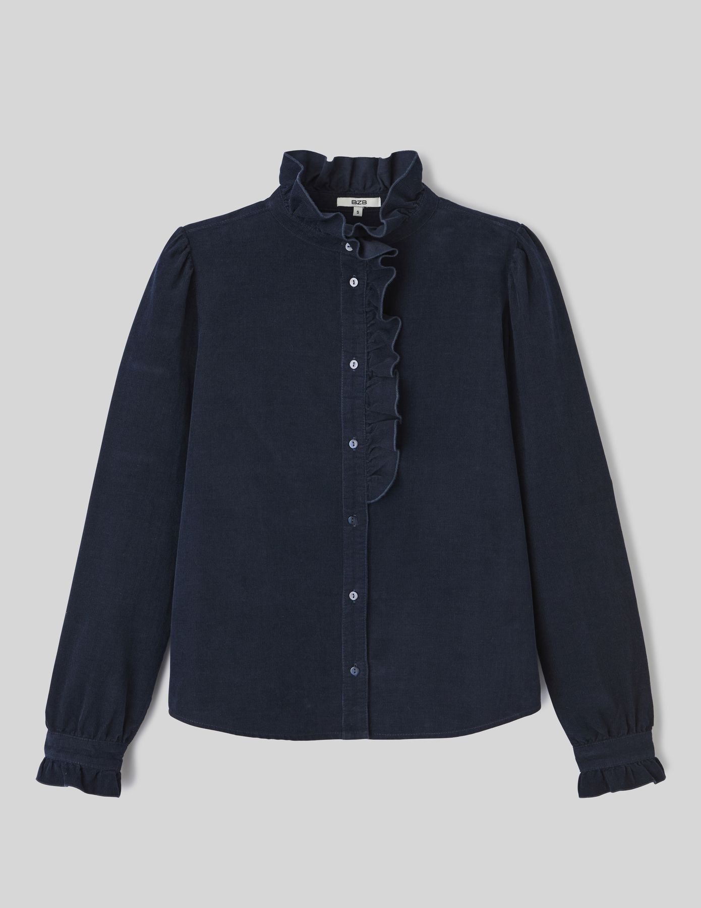 Blouse col montant en velours côtelé