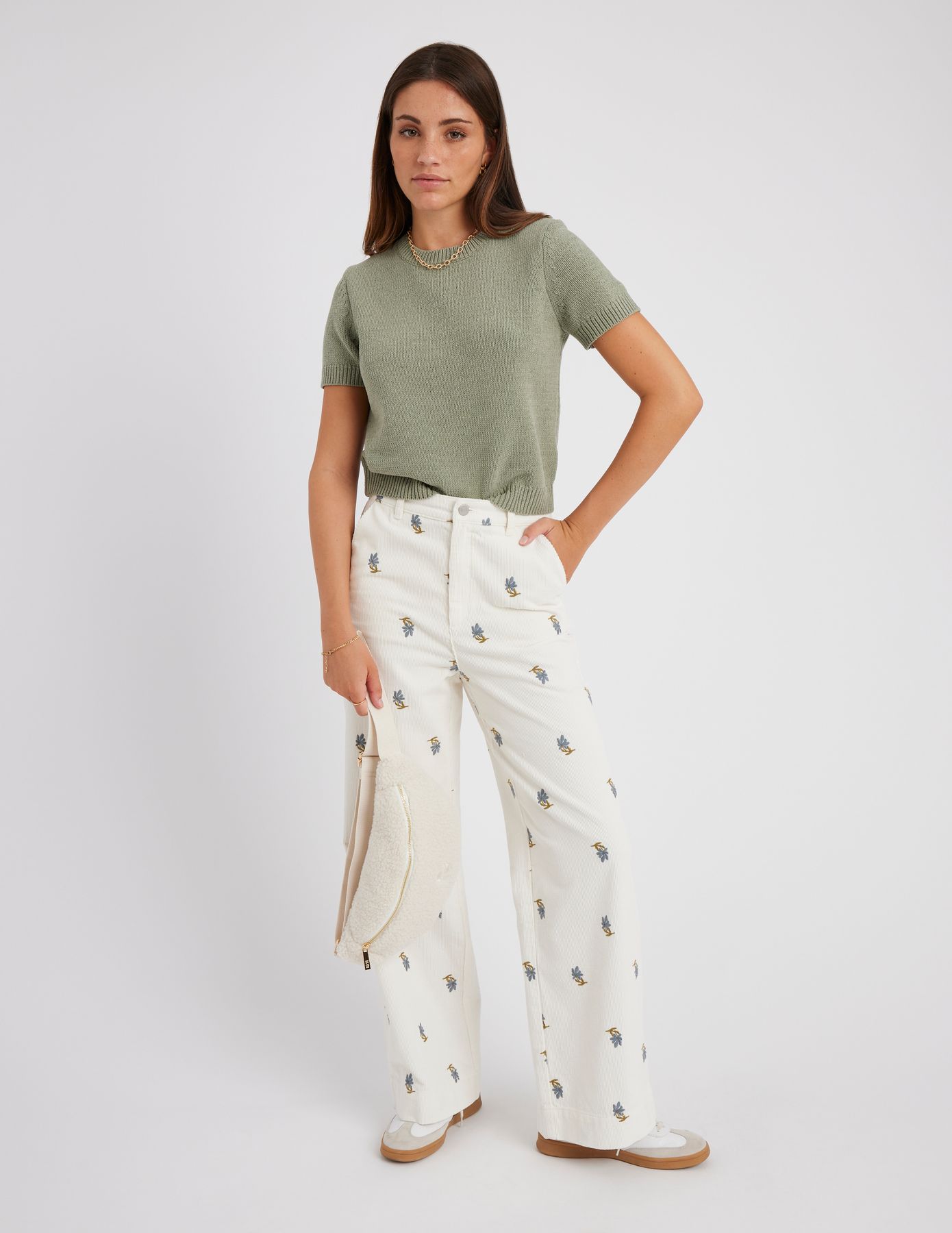 Pantalon velours brodé