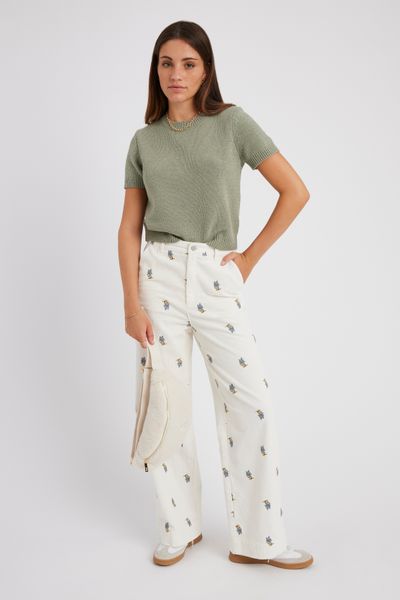 Pantalon velours brodé