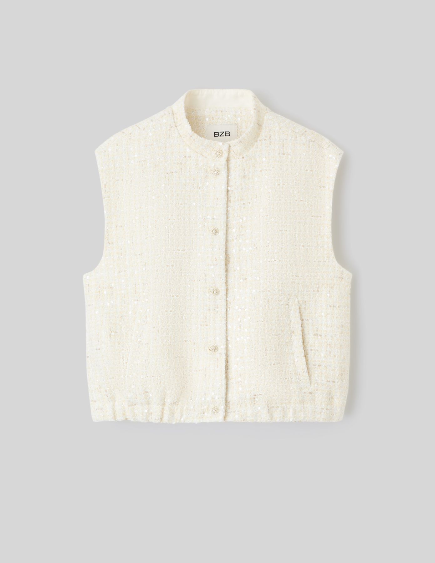 Veste tweed sans manches effet brillant