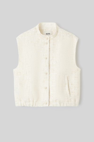 Veste tweed sans manches effet brillant