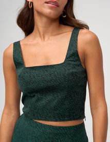 Top corset en denim imprimé