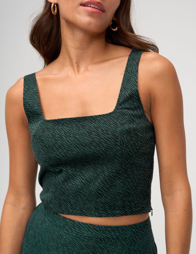 Top corset en denim imprimé