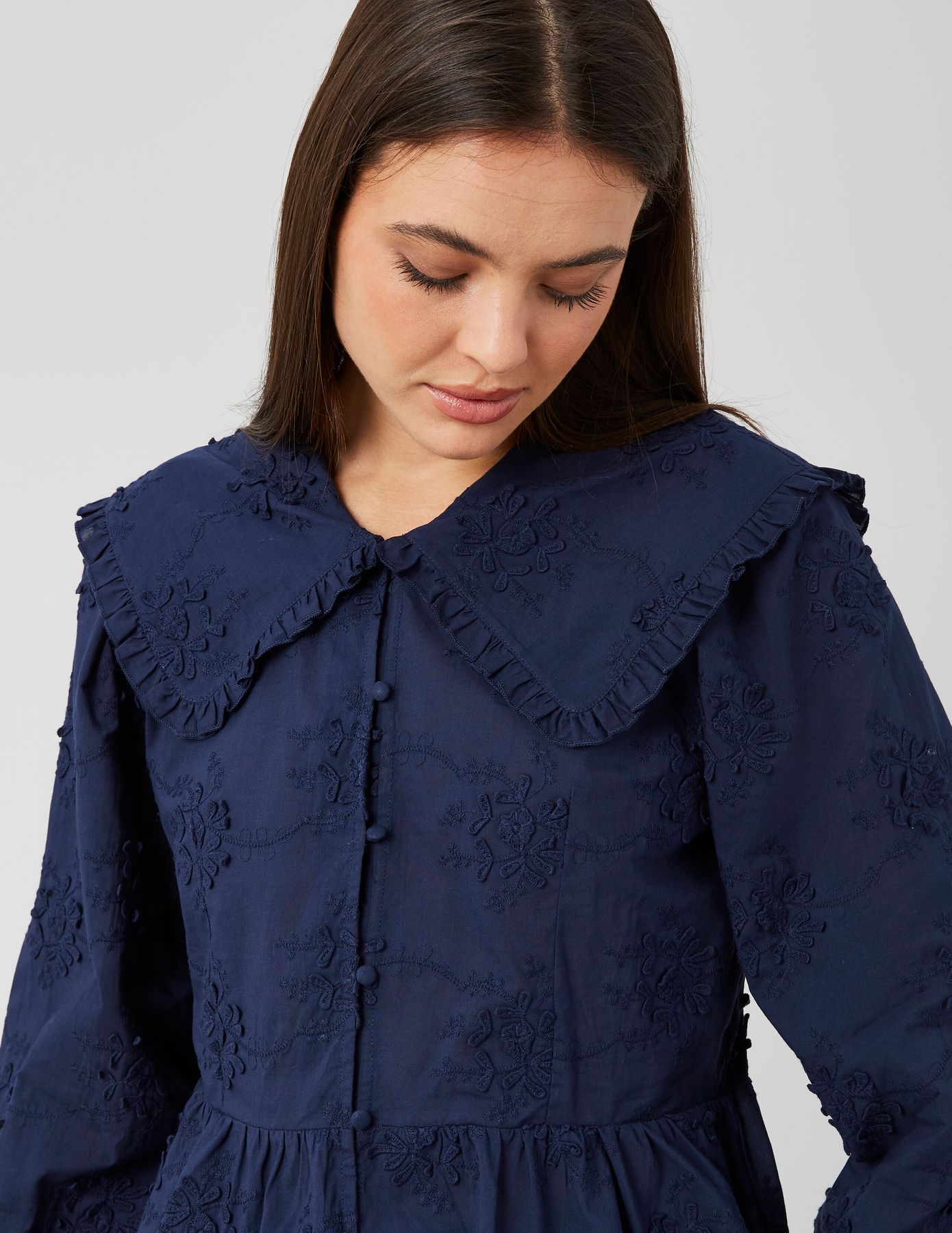 Chemise maxi col broderie 3D