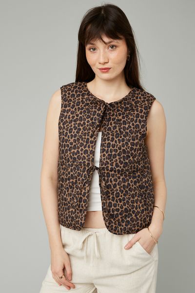 Veste sans manches l&eacute;opard &agrave; noeuds
