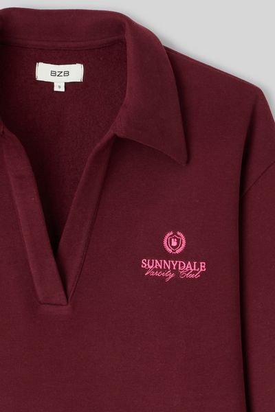 Sweat col polo broderie poitrine