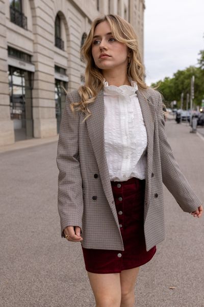 Blazer carreaux polyester recycl&eacute;