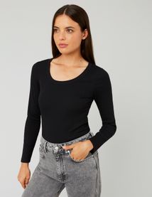 T-shirt côtelé manches longues