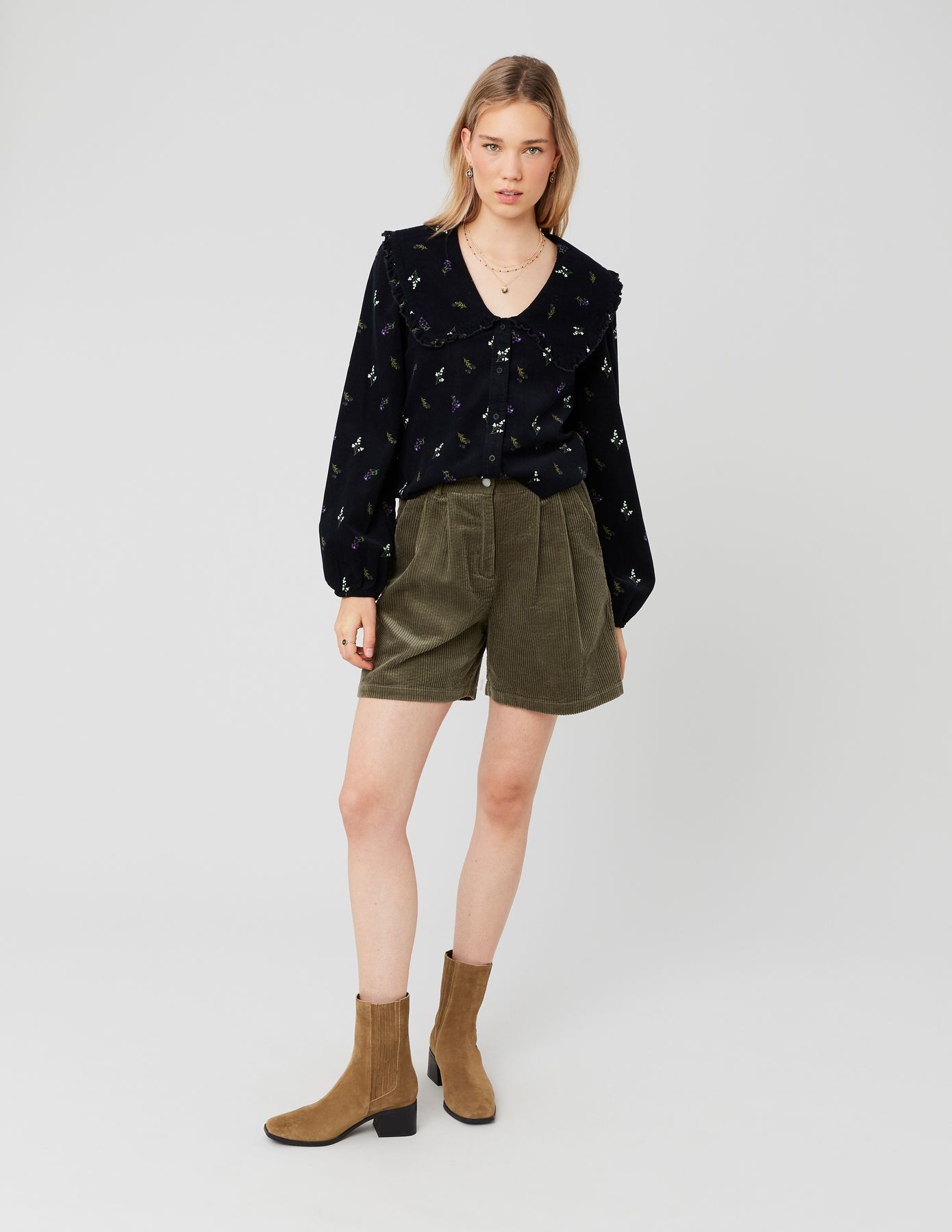 Blouse imprimée en velours côtelé