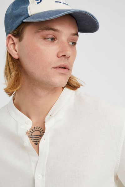 Chemise coton lin col mao