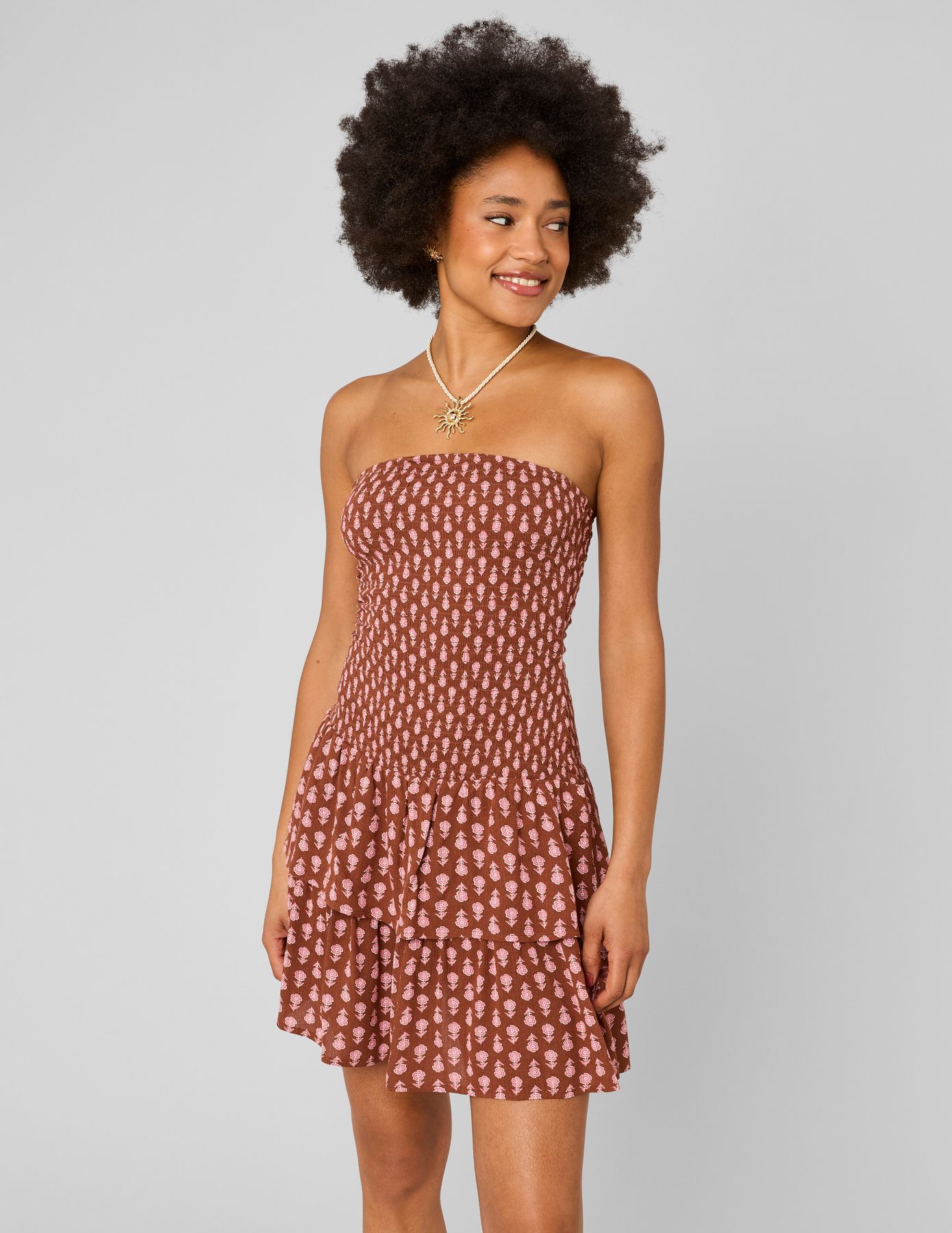 Robe courte imprim&eacute;e bustier