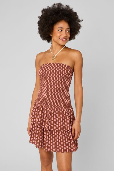 Robe courte imprim&eacute;e bustier