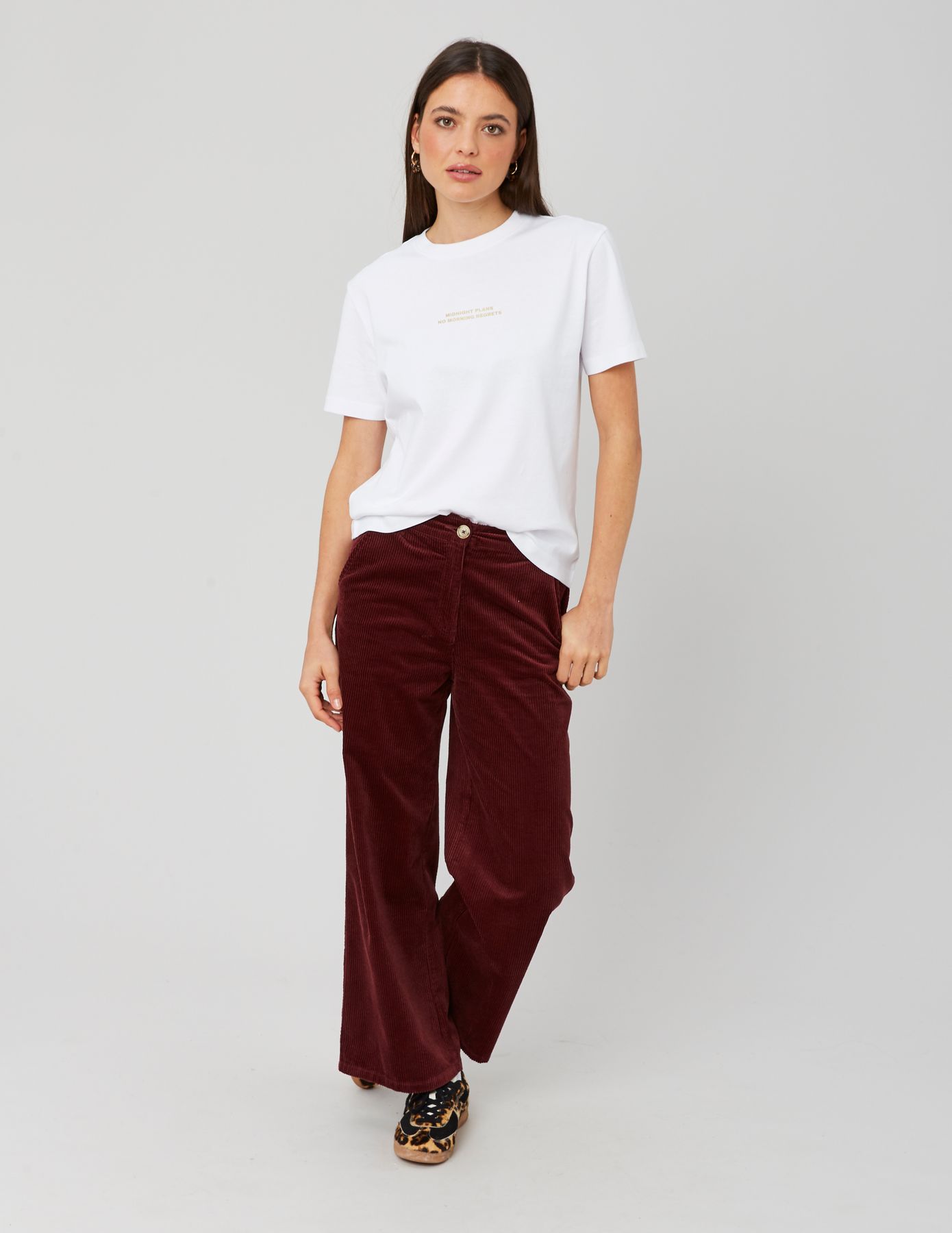 Pantalon wide leg velours cropped