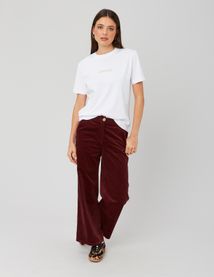 Pantalon wide leg velours cropped