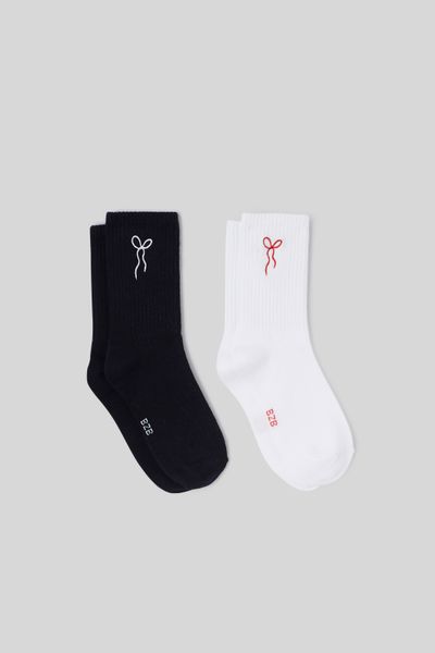Lot de 2 chaussettes unies avec broderie