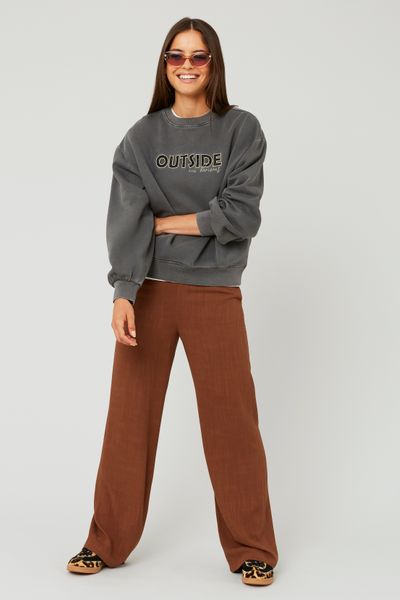Sweat col rond broderie léopard